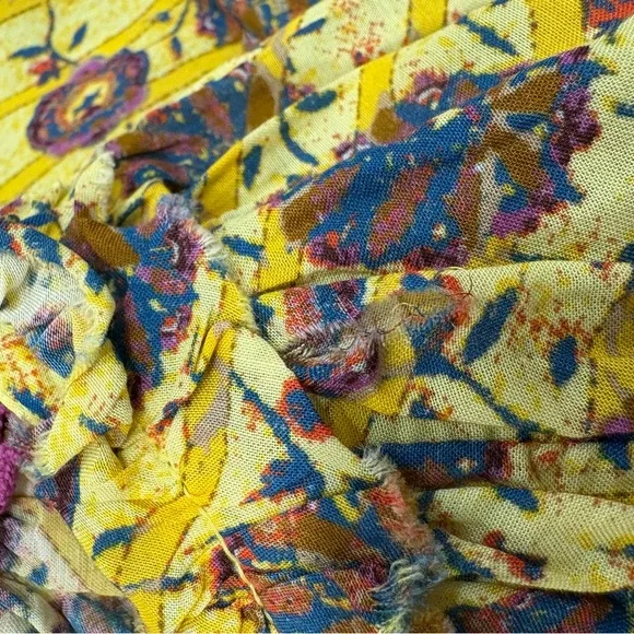 🌟SUNDANCE🌟BOHO PRINTED BORDER PRINT PEASANT BLOUSE YELLOW SZ XXS P - Picture 9 of 10